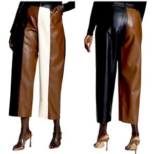 NWT Eloquii Colorblock Faux Leather Wide Leg Pants Size 14/16 Neutral Patchwork
